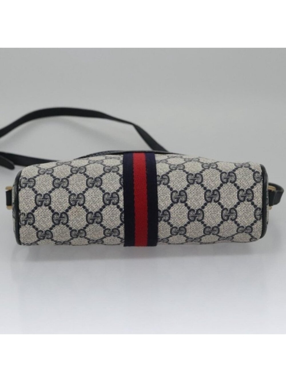 Authentic GUCCI GG Supreme Sherry Line Shoulder Bag PVC Leather Navy Red - Picture 12 of 16